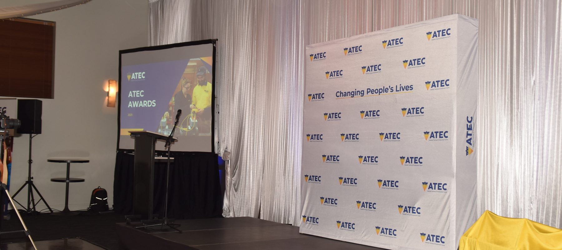 ATEC Awards 2021 sponsorship presentation stage.