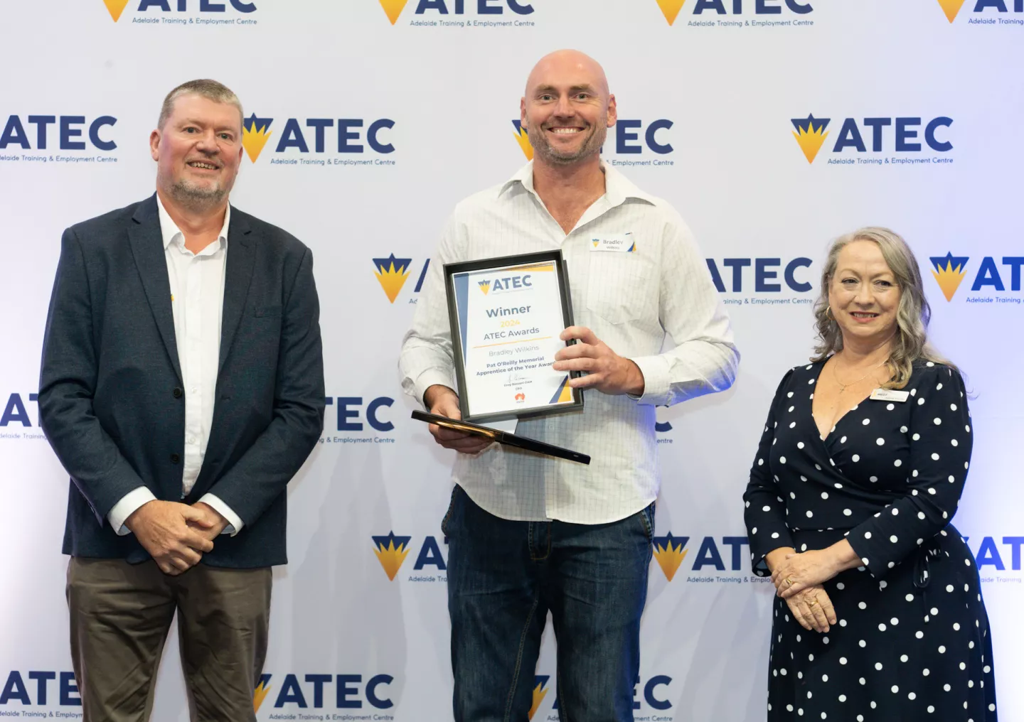 ATEC carpentry apprentice Brad Wilkins wins the Apprentice of the Year Award.