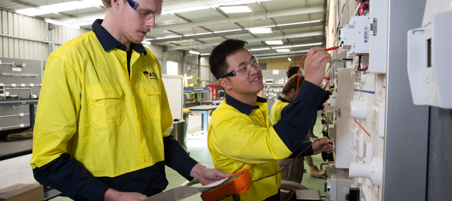 Students testing circuitry Certificate II in Electrotechnology UEE22020